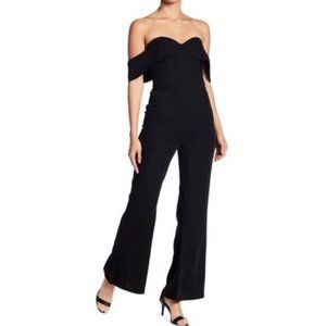 Few Moda jumpsuit black cocktail party sleeveless off shoulder wide leg L